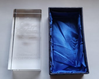 Vintage Crown Glass Paperweight in Original Box - Congratulations on Your Performance -