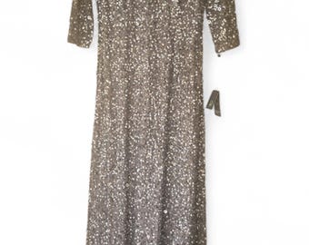 Adrianna Papell Sequin Evening Gown Dress – Silvery Brown, Full Length, Size 6-8