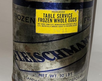 1933 Fleischmanns NY 10 Pound Silver and Blue Frozen Whole Eggs Tin (Empty!)