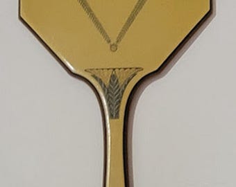 Antique Art Nouveau Lucite Celluloid Large Hand Mirror with Greco Roman Design - Lucite Empire