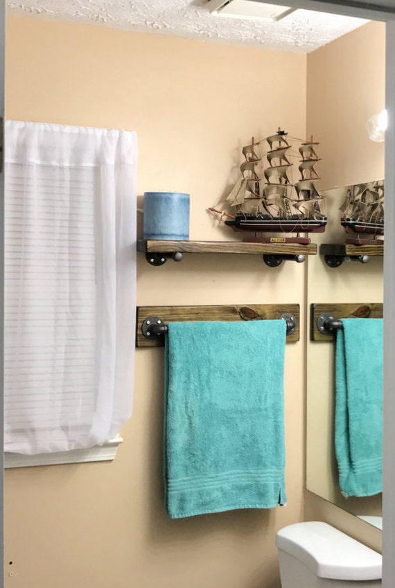 Rustic Bathroom Towel Rack Holder, Bathroom Decor Towel Holder