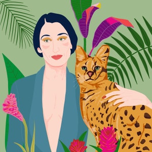 Jane with cat and flowers