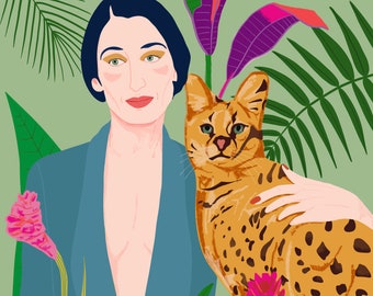 Jane with cat and flowers