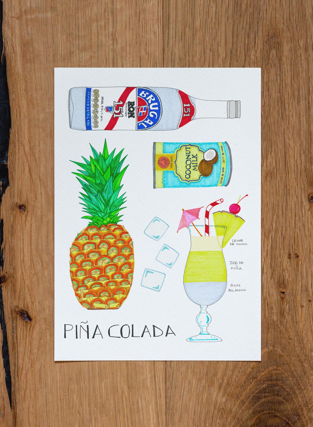 Piña Colada Illustrated Recipe - Etsy