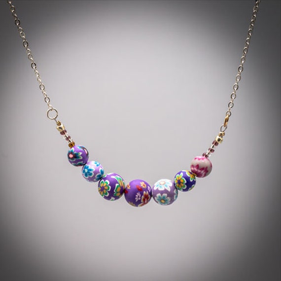 Handmade Clay Flower Necklace With Sterling Silver Chain
