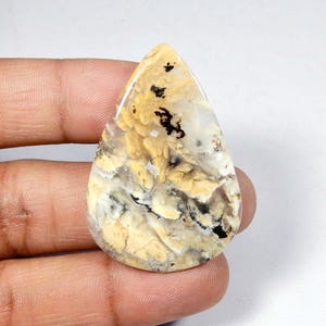 Natuurlijke tijgerdendriet. Mooie ~ gele tijger dendriet agaat edelsteen. Tijger dendrietagaat cabochon. Peer tijger dendriet los. 38 kt KB-9367