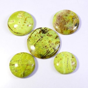 Groene opaal cabochon. Geweldige ~ groene opaal edelsteen. Ronde vormgenezing natuurlijke groene opaal groothandel veel voor sieraden. 5 stuks 201 cts KB-10725
