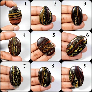Tigre de Ferro Natural. Na moda! Olho de Tigre de Ferro Amarelo Marrom. Cabochão de Olho de Tigre de Ferro. Pedra Preciosa de Tigre de Ferro. Variação Solta de Tigre de Ferro em Formato Misto
