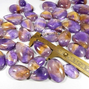 Pedra preciosa AAA++ Ametrina. Cabochão de Ametrina Natural. Ametrina Amarelo-Púrpura. Cristal de Ametrina em Formatos Mistos. Preço de Atacado. Lote com 500 unidades e 9 peças.