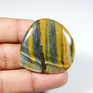 Amazing~ Geelblauw Tijgeroog. Natuurlijke blauwe tijgeroog-edelsteen. Blauwe tijgeroog cabochon. Hartvorm tijgerooghanger Gebruik. 65 kt. KB-9004