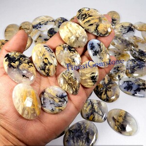 Cabochon tigre dendrite agate. Pierre naturelle de dendrite de tigre. Charmant ! Dendrite du tigre jaune. Dendrite du tigre, lot de 5 pièces en gros, 250 carats.