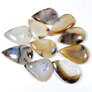 Pietra preziosa di agata Montana. Cabochon di agata Montana gialla naturale. Lotto all'ingrosso da 10 pezzi a forma di pera, gioielli in cristallo Montana da usare 235 carati KB-10976