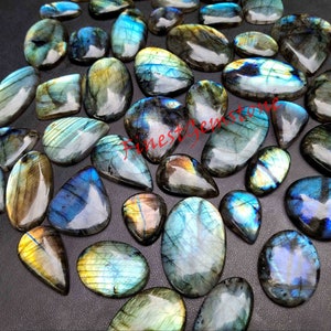 Cabochon bleu flash labradorite. Lot de gros de Spectrolite Labradorite. Labradorite multi-flash. Pierre naturelle de labradorite. 9 pièces 500 cts