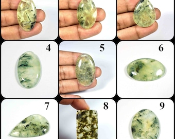 Green Prehnite Gemstone. Unique! Black Rutile Prehnite Cabochon. Natural Prehnite. Mix Shape Prehnite For Jewelry. Variation- B