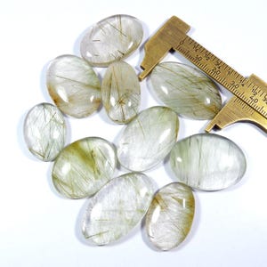 Pierre précieuse de quartz rutile en cuivre. Cabochon naturel multi rutile doré. Lot de 10 cristaux de rutile de forme ovale pour bijoux 368 ct KB-11184