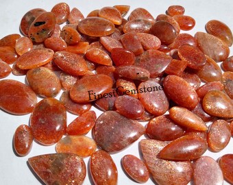 Rainbow Lattice Sparkle Sunstone Cabochon. Orange Red Sunstone Gemstone. Wholesale Lot For 500 Cts 19 Pcs Natural Sunstone For Jewelry.
