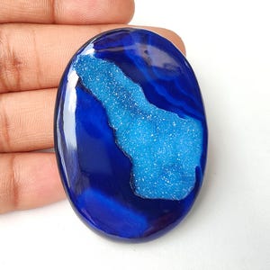 Natural Blue Onyx Druzy. Geode Gemstone. Oval Shape Cabochon For Wire Wrapping 105Cts KB-11773