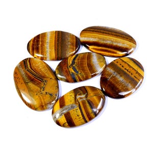 Geel flitsend tijgeroog. Tijgeroog cabochon. Natuurlijke tijgeroog-edelsteen. Ovale tijgeroog groothandel veel voor sieraden. (6 stuks) 371 kt KB-10744