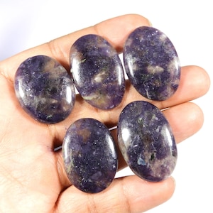 Lépidolite violette naturelle. Pierre gemme lépidolite AAA+. Cabochon en lépidolite. Lot de 5 lots de lépidolite en vrac, forme ovale, 202 cts KB-11025