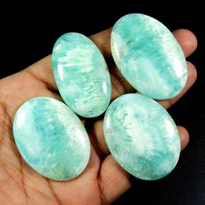 Pietra preziosa di aragonite. Cabochon di aragonite. Cristallo di aragonite blu naturale di forma ovale, lotto all'ingrosso di 4 pezzi sfusi per gioielli, 346 carati KB-11223