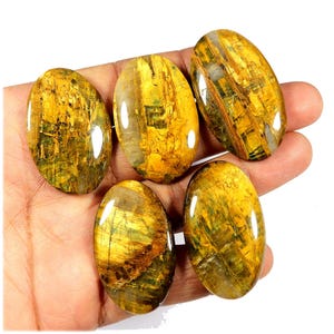 Natuurlijke flitsende nelliet. Nelliet edelsteen. Gele nelliet. Nellite cabochon. Groothandel 5 stuks ovale nelliet voor sieraden 260 kt KB-11154