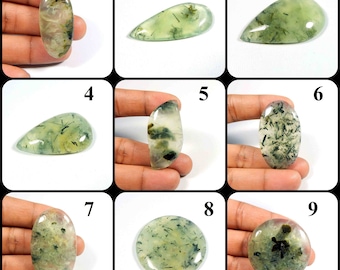 Elegant! Black Rutile Prehnite Cabochon. Green Prehnite Gemstone. Natural Prehnite. Mix Shape Prehnite For Jewelry. Variation
