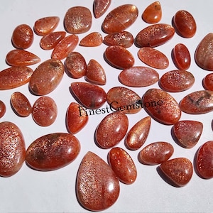 Cabujón de Piedra Solar Arcoíris Enrejado. ¡Calidad superior! Piedra Solar Natural Brillante. Lote Suelto de Piedra Solar Naranja y Roja al Por Mayor. 30 cts a 1 kg