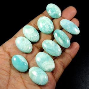 Cabochon di aragonite naturale. Pietra preziosa di aragonite. Cristallo di aragonite blu di forma ovale, lotto all'ingrosso di 10 pezzi sfusi per gioielli, 193 carati. KB-11218