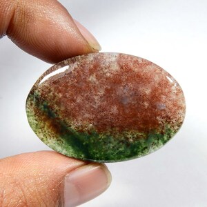 Zeewier mos agaat edelsteen. Charmante ~mosagaatcabochon. Natuurlijk groen rood mosagaat 39 x 27 mm ovale vorm los voor sieraden 53 kt KB-10415