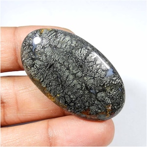 Trendy! Marcasiet edelsteen. Grijze kleur marcasiet. Natuurlijke marcasietcabochon. 71 kt. Ovale vorm Marcasiet sieraden gebruiken. 42 x 25 mm. KB-10273