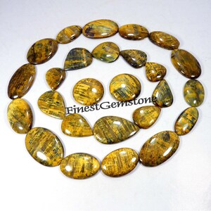 Gele flitsende Nellite. Nellite cabochon. Natuurlijke nelliet-edelsteen. Gepolijste neeliet-edelsteen voor sieraden. 250 kt. Groothandel: 5 stuks
