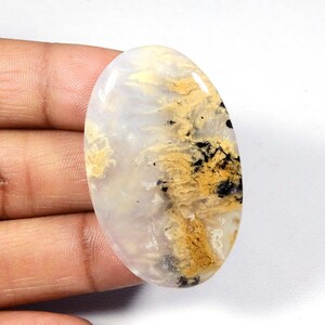 Cabochon di Dendrite di Tigre. Agata Dendrite di Tigre Gialla Naturale. Gemma di Agata Dendrite di Tigre. Dendrite di Tigre Ovale Sfusa. 56 Cts KB-9378