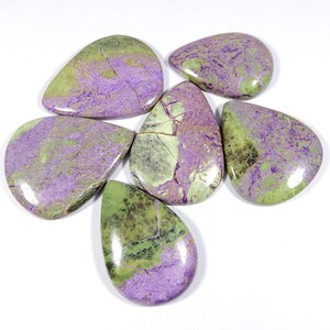 Cabochon di stichtite australiano. Stichtite viola. Pietra preziosa naturale di stichtite. Lotto all'ingrosso 6 pezzi di stichtite a forma di pera sfusa da 258 ct KB-11046