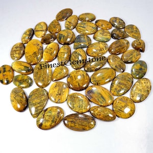 AAA+ nellietcabochon. Gele flitsende Nellite. Natuurlijke nelliet-edelsteen. Groothandel: 1 tot 105 stuks. Gepolijste neeliet-edelsteen voor sieraden.