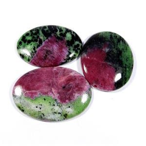 Natural Ruby Zoisite Cabochons Oval Shape Gemstone Loose For Jewelry Making (3 Pcs.) Lot KB-11124