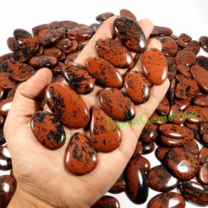 Lote de pedras preciosas de obsidiana de mogno vermelho. Cabochão de obsidiana de mogno natural. Cura Mix Forma Mogno Obsidiana Preço de atacado. 35 peças 1000 cts