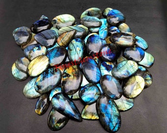 Labradorite Cabochon. Golden Blue Multi Flash Labradorite. 500 Cts 10Pc .Natural Labradorite Gemstone. Spectrolite Labradorite Wholesale Lot