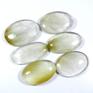 Cabochon naturel multi rutile doré. Pierre précieuse de quartz rutile en cuivre. Lot de 6 cristaux de rutile de forme ovale pour bijoux 325 carats KB-11182