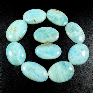 Gemma di aragonite blu. Cabochon di aragonite naturale. Cristallo di aragonite di forma ovale, lotto all'ingrosso di 10 pezzi sfusi per gioielli, 298 carati, KB-11221