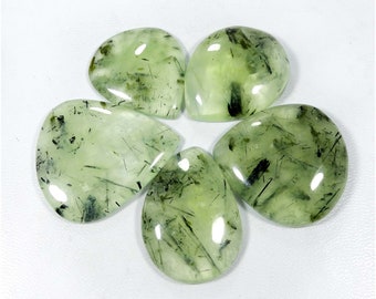 Prehnite Gemstone. Natural Rutile Prehnite. Green Prehnite Cabochon. Wholesale Bulk Lot 5 Pcs 249 Cts. Polished Prehnite Loose. KB-10537