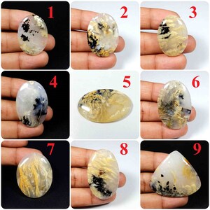 Agata Dendrite Tigre Naturale. Elegante! Cabochon di Agata Dendrite Tigre. Gemma Dendrite Tigre Gialla. Dendrite Tigre di Forma Mista. Variazione- A