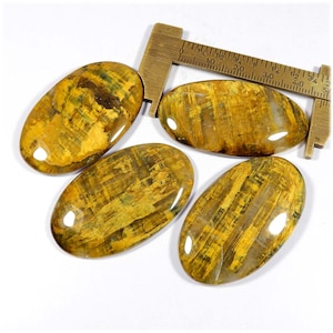 Gele nelliet. Natuurlijke flitsende nelliet. Nelliet edelsteen. Nellite cabochon. Groothandelkavel van 4 stuks ovale nelliet voor sieraden 278 kt KB-11150