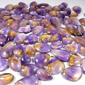 Cabochão de Ametista Amarelo-Púrpura. Ametista Natural. Enorme! Pedra preciosa de Ametista. Preço de atacado: Lote com 5000 unidades, 97 peças de cristal de ametista avulso.