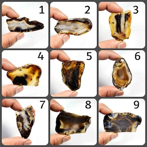 Cabochon en agate du Montana jaune. Pierre naturelle d'agate du Montana. Gracieux ! Tranche d'agate du Montana. Vente en gros d'agate du Montana en vrac. Variante.