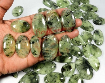 Prehnite. Green Prehnite Gemstone. TRENDY! Natural Prehnite Cabochon. Rutilated Prehnite Wholesale Lot Mix Shape For Jewelry 112Pcs 5000 Cts