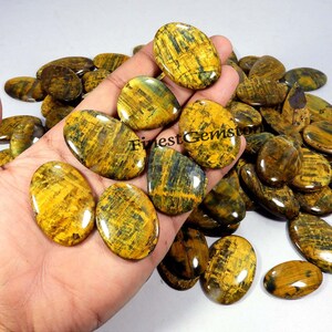 Pierre précieuse naturelle de nellite jaune. Nellite flashy. Cabochon Nellite. Pierres précieuses neelite polies pour bijoux. 1000 cts. Lot de 21 pièces en gros