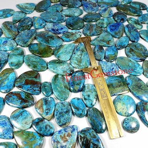 Shattuckite Cabochon. Fabulous! Blue Green Shattuckite. Natural Shattuckite Gemstone. Wholesale Lot 7 Pcs 250 Cts. Shattuckite For Jewelry