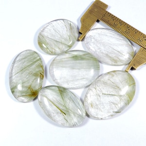 Natuurlijke multi gouden rutiel cabochon. Koperen rutielkwarts edelsteen. Ovale vorm groothandel kavel 6 stuks kristalrutiel voor sieraden 281 kt KB-11188