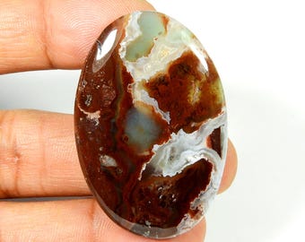 Aqua chalcedoon cabochon natuurlijke bruingroene edelsteen los voor het maken van sieraden 66 kts KB-11487