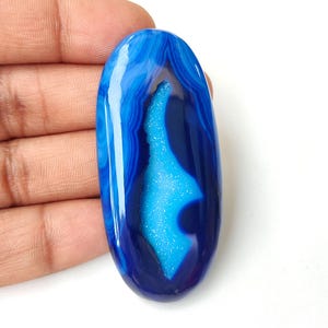 Natural Blue Onyx Druzy Geode Oval Shape Gemstone Cabochon For Jewelry Making 108Cts KB-11768